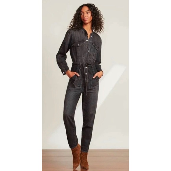 Veronica Beard Pants - Veronica Beard Jeans Womens Black Denim Jumpsuit Long Sleeve Boiler Suit Size L